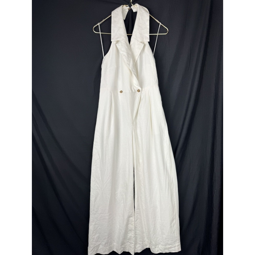 Banana Republic NWT White Linen Blend Halter Jumpsuit Womens 6 Petite Wide Leg